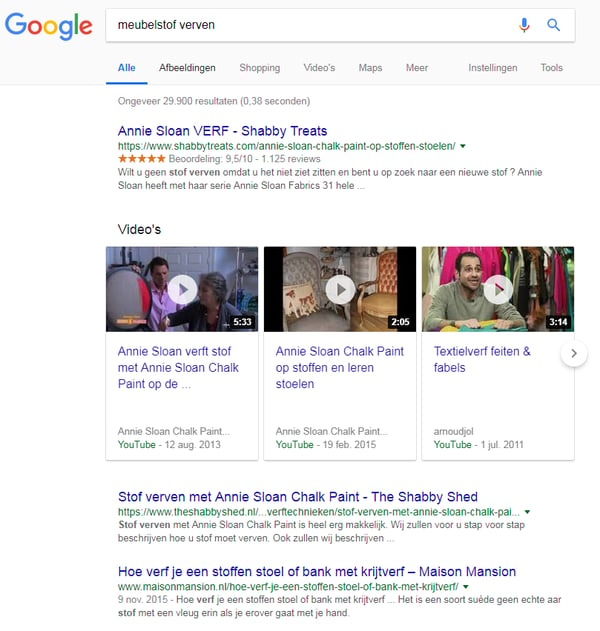 Video resultaten bij een Google zoekopdracht
