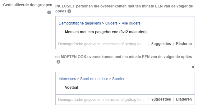 Facebook ads gedetailleerde doelgoep ouders voetbal
