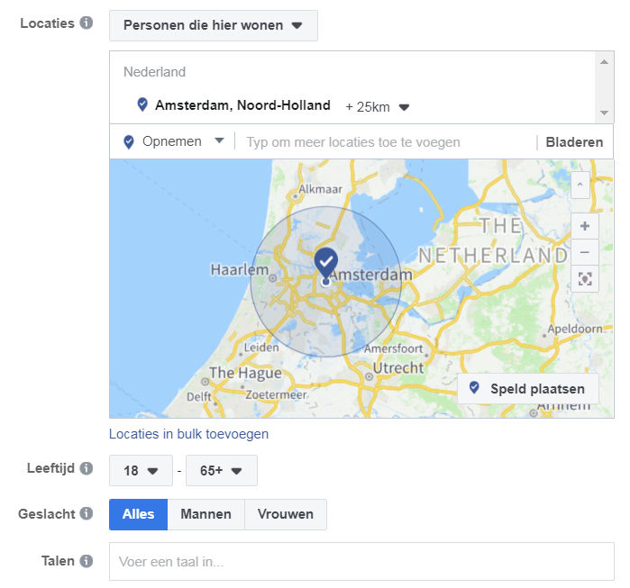 Facebook ads doelgroep Amsterdam