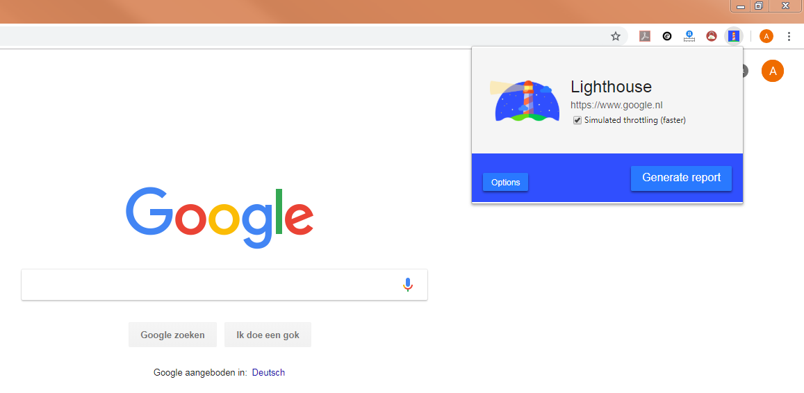 Google Lighthouse Chrome extensie