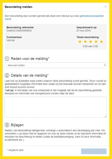 Venster beoordelingen melden