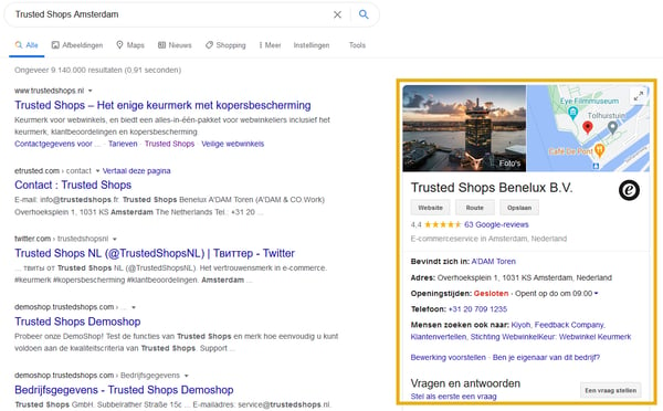 Trusted Shops Amsterdam op Google
