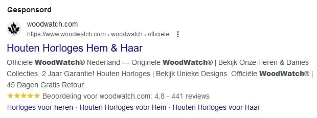 Google-advertentie van WoodWatch