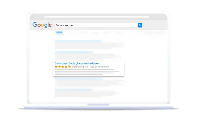 Afbeelding van een advertentie in Google met beoordelingssterren dankzij de Google-integratie van Trusted Shops