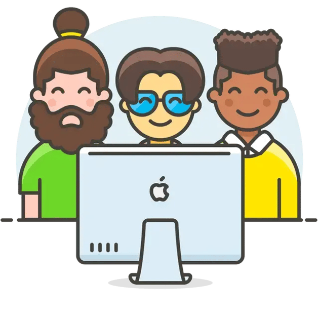 Illustratie van een team achter een computer