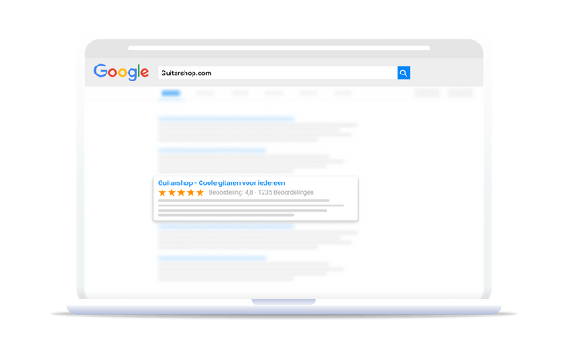 Afbeelding van een advertentie in Google met beoordelingssterren dankzij de Google-integratie van Trusted Shops