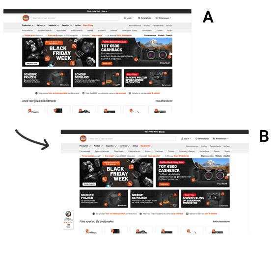 Afbeelding van de A/B-test van Kamera Express