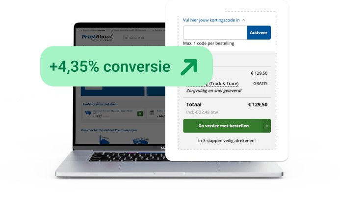 Screenshot van de checkout van PrintAbout met 4,35% conversiestijging
