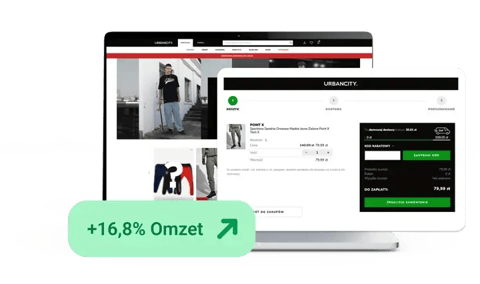 Screenshot van de checkout-pagina van UrbanCity. Tekst: +16,8% omzet