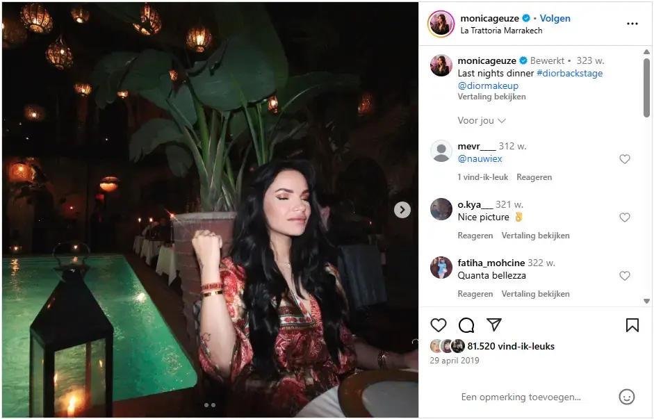 Screenshot van influencer MonicaGeuze op Instagram