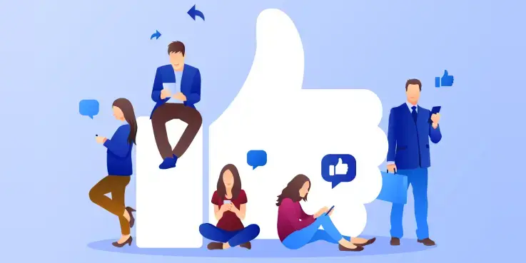 Afbeelding van mensen en duimpjes omhoog, voor meer bereik op Facebook