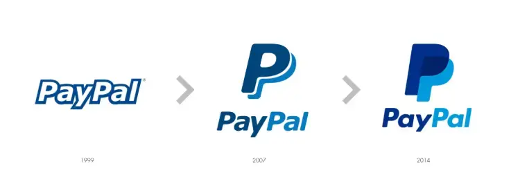 Logo van PayPal in 3 verschillende jaren