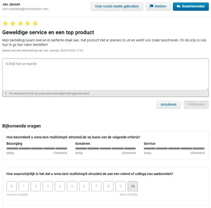 Afbeelding van de NPS-inbox van Trusted Shops