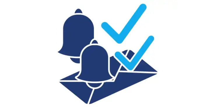 Illustratie van een envelop, met erop 2 bellen en 2 vinkjes. Symbool voor deze double opt-in tips