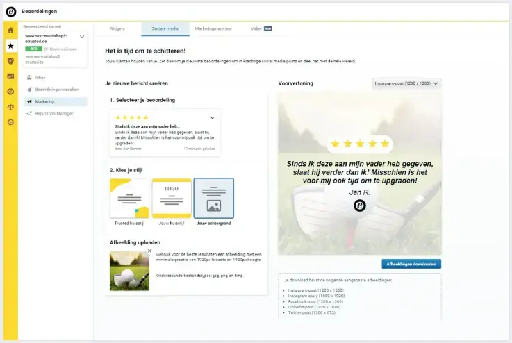 Een screenshot van de Social Media Creator van Trusted Shops om social media-posts mee te maken
