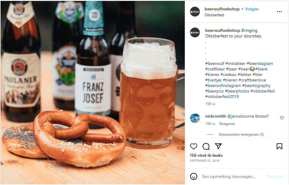 Screenshot van herfst-marketing van Beerwulf op Instagram