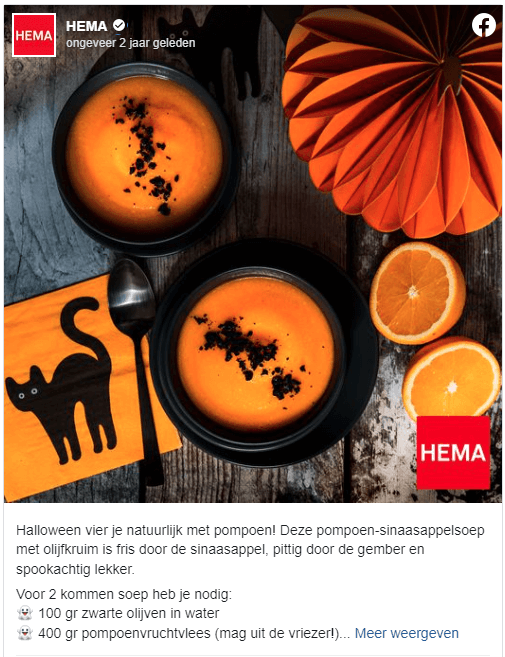 Screenshot van herfst-marketing van Hema op Facebook