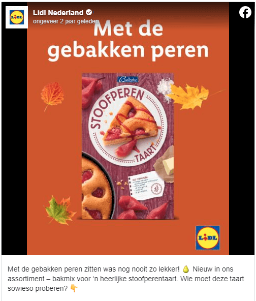 Screenshot van herfst-marketing van Lidl op Facebook