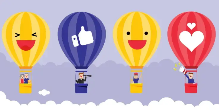 Afbeeldingen met ballonnen met emoji's erop, als emoji-marketing