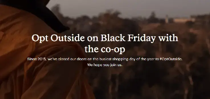 Screenshot van Rei.com voor de campagne Opt Outside tijdens Black Friday