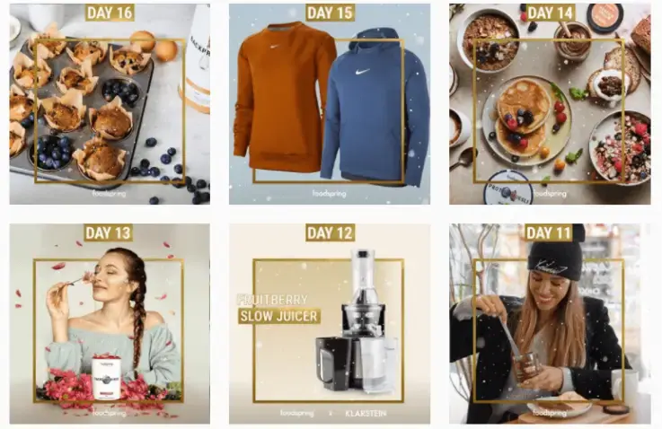 Screenshot van een Adventkalender op de Instagram van Foodspring
