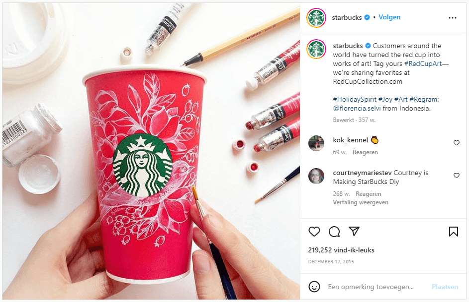 Starbucks red cup art actie uit 2015