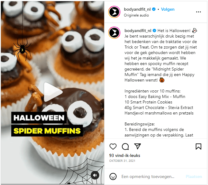 Screenshot van Halloween-marketing van Body&Fit op Instagram