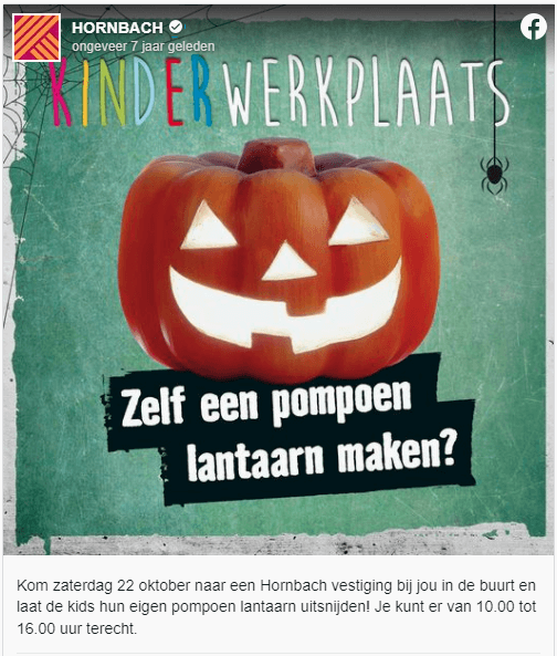 Screenshot van Halloween-marketing van Hornbach op Facebook