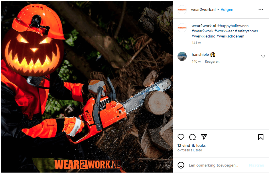 Screenshot van Halloween-marketing van Wear2Work op Instagram