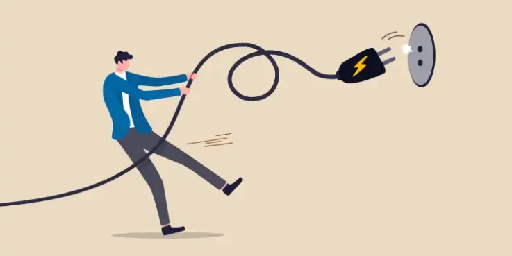 Illustratie haalt stekker uit stopcontact om energieverbruik te verminderen in bedrijf