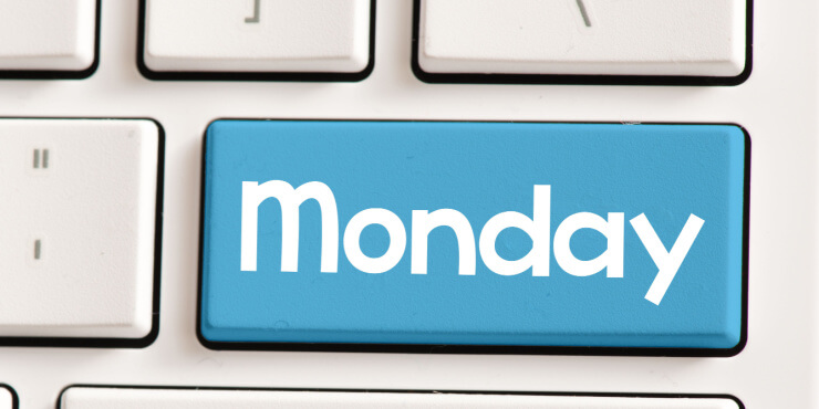 Afbeelding van een blauwe 'Monday' knop, voor Blue Monday-marketing