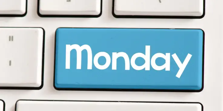 Afbeelding van een blauwe 'Monday' knop, voor Blue Monday-marketing