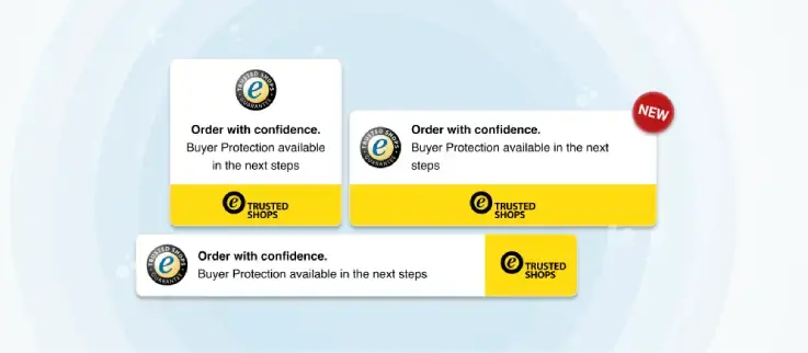 Afbeelding van verschillende widgets van Trusted Shops voor in de checkout