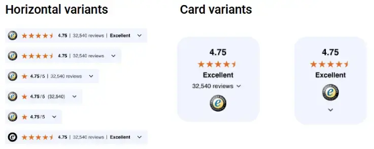 Screenshot van nieuwe Trustbadge-varianten in het Engels