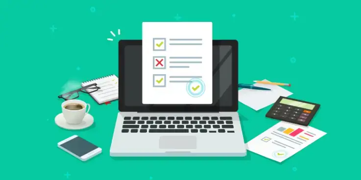 Een afbeelding met een laptop met een survey erop. Optimaliseer je beoordelingsformulier voor meer beoordelingen