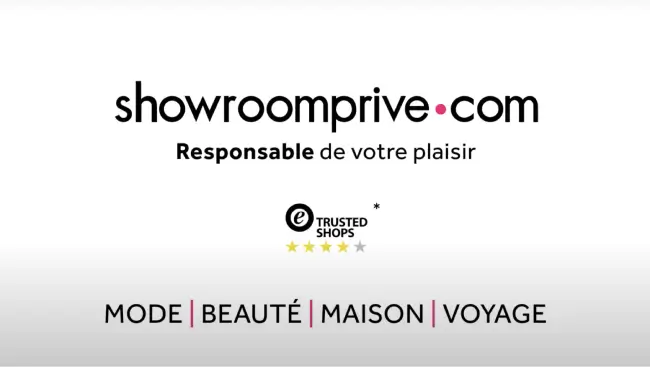 Screenshot van een commercial van Showroom Privé met het Trusted Shops logo aan het einde