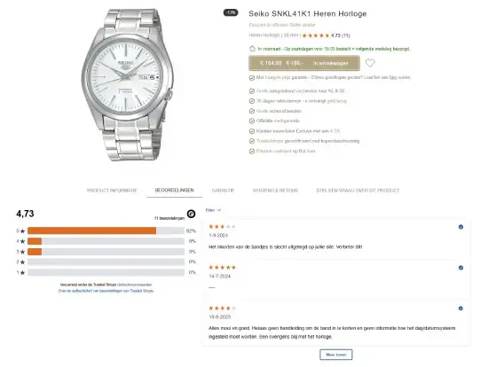 Screenshot van de productbeoordelingen van Excluso