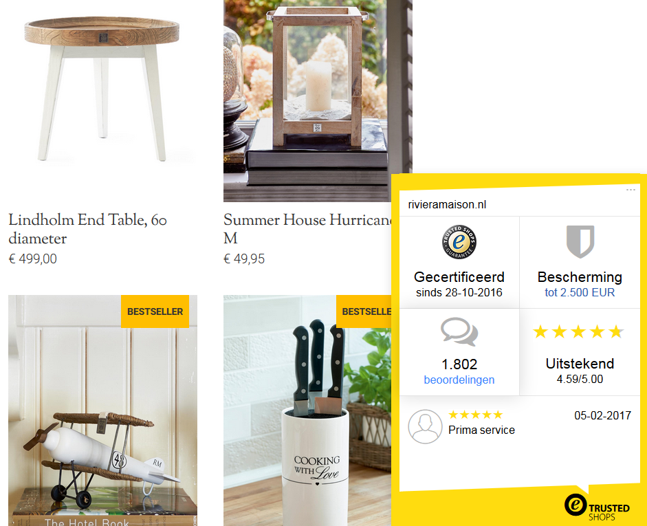 trustbadge voorbeeld van riviera maison